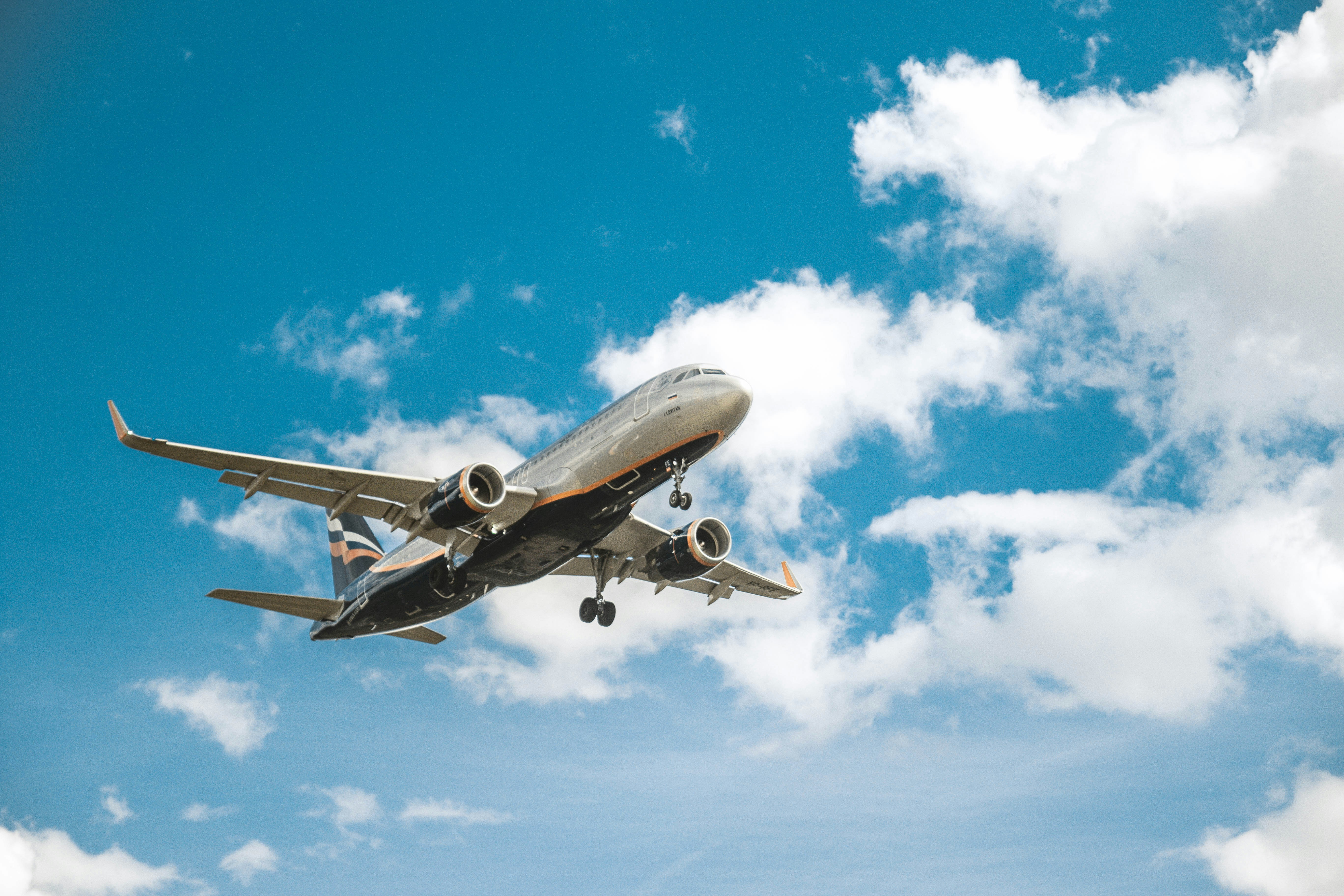 Aircraft in flight against blue sky